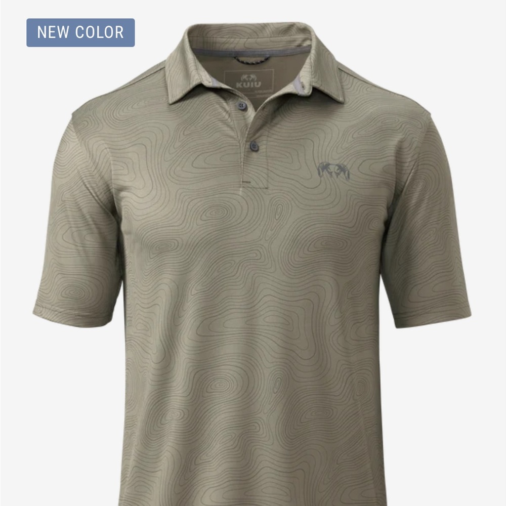 KUIU Men's Polo with Khaki Topographic Print